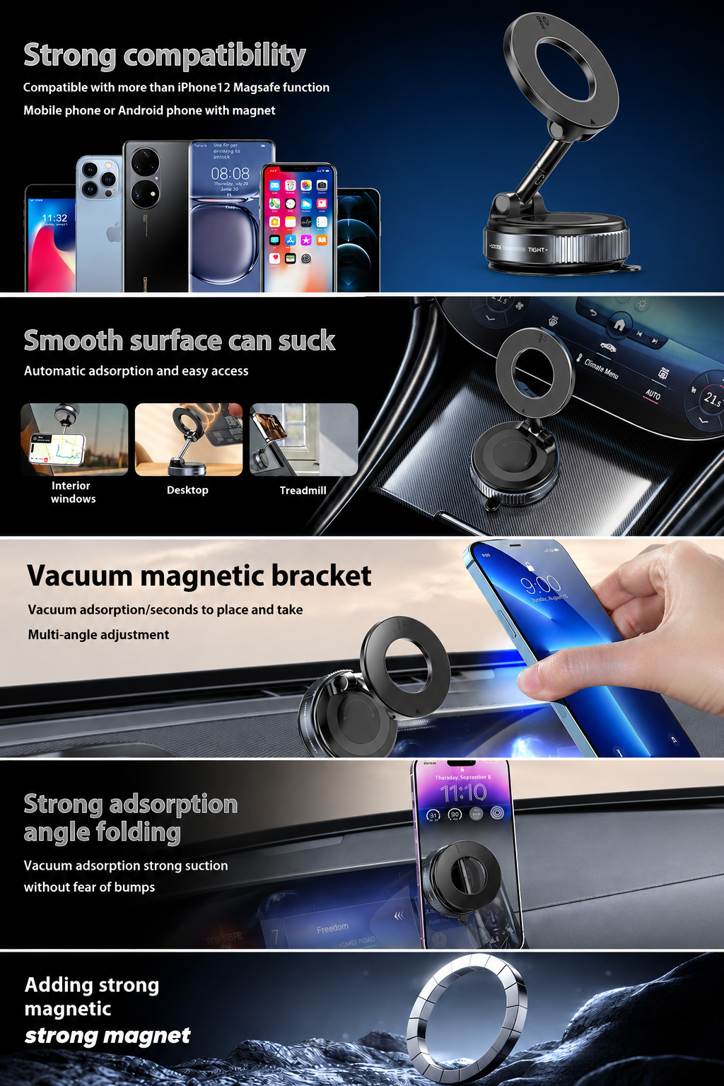 Vacuum Rotary Magnetic Car Phone Holder